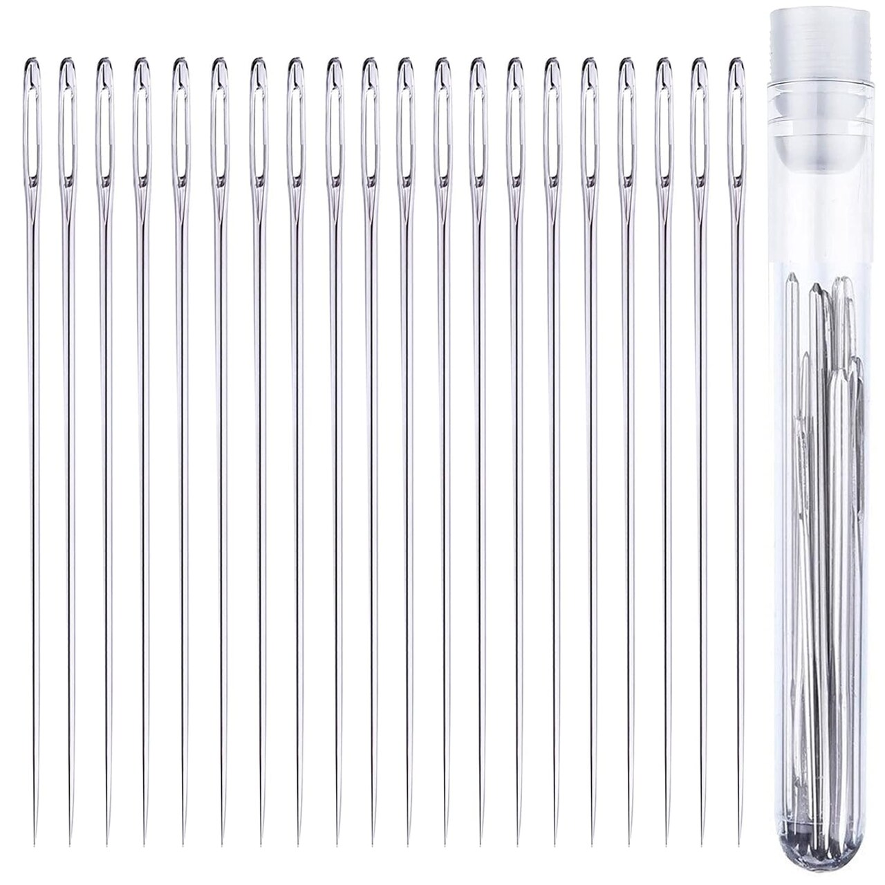 20 pcs. Large Eye Hand Sewing Needles - 1.5 inch Long in Needle Storage Tube with Needle Threader